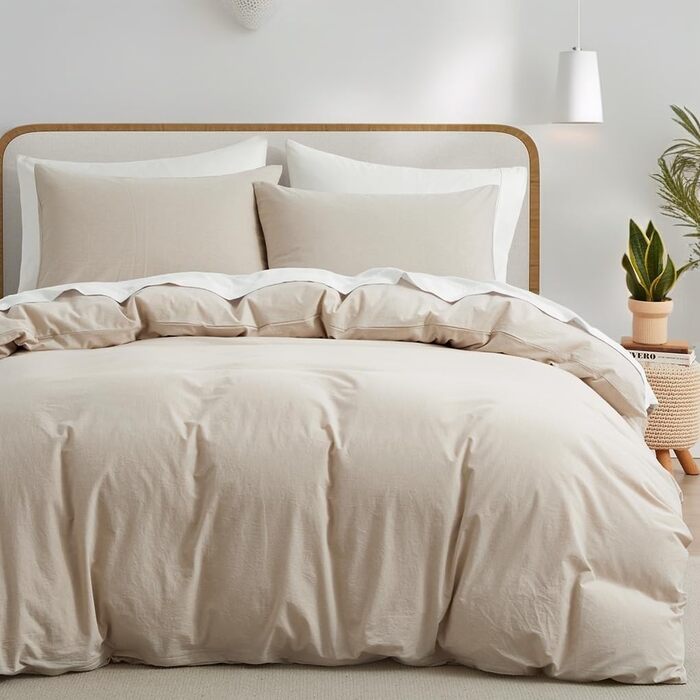 Бетлічна постільна білизна Baumwolle з бавовни 200x220 см Бежева, Кремова, Таупе (2 шт. наволочки 80x80 см)