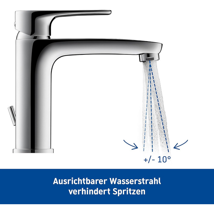 Змішувач для ванної кімнати Duravit B.1, висота виливу 110 мм, керамічна картридж, хром (з комплектом для зливу з тягою)
