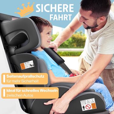 Автокрісло KIDIZ® 1+2+3 для дітей 9-36 кг з 5-точковим ременем безпеки, регульованою підголівником (антрацит)