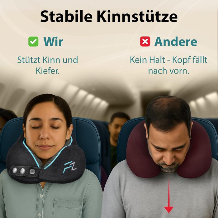 Подушка для шиї FlowZoom Comfy: регульована, з memory foam, для авто та літака - 360° підтримка, дихаючий чохол, чорна