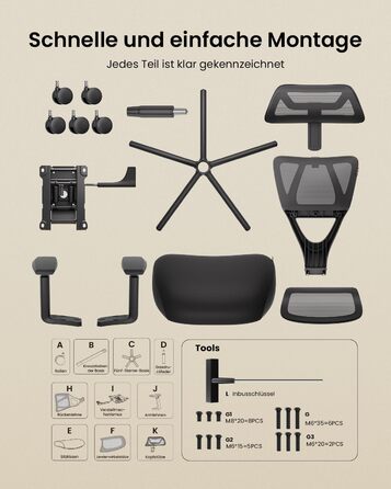 Крісло офісне ProtoArc EC100 чорне з підлокітниками та регульованою спинкою, Mesh, для дому та офісу