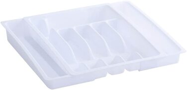 Коробка для столових приборів Celler 24887, висувна, Пластикова, приблизно 29-48x38x6, 5, висувна вставка для столових приборів, вставка для кухонного ящика (приблизно 29-48 x 38 x 6,5 см, білого кольору)
