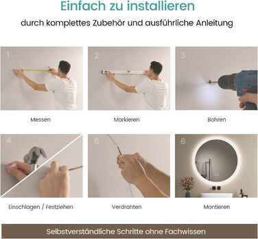 Дзеркало для ванної кімнати EMKE з підсвічуванням 80x60 см, сенсорне керування, антизапар, 3 кольори світла, регулювання яскравості, функція пам'яті, енергозбереження