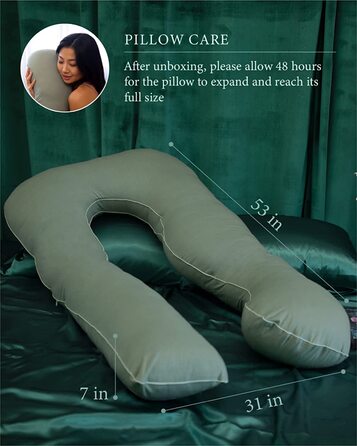 Подушка для вагітних Pharmedoc, подушка для всього тіла U-подібної форми і підтримка вагітних - підтримка спини, стегон, ніг, живота для вагітних, подушка для годування грудьми (бавовняна, Зелена)