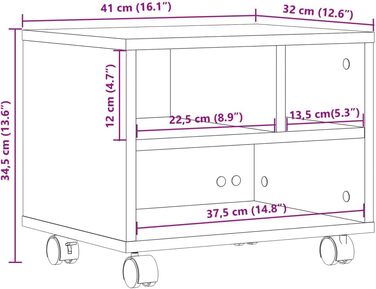 Підставка для принтера на колесах з місцем для зберігання, біла, з ДСП, для офісу та робочого кабінету