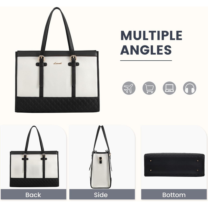 Сумка для ноутбука LOVEVOOK, жіноча, середнього розміру, 17.3 дюйми, для роботи, навчання, офісу, універсітету, чорно-біла