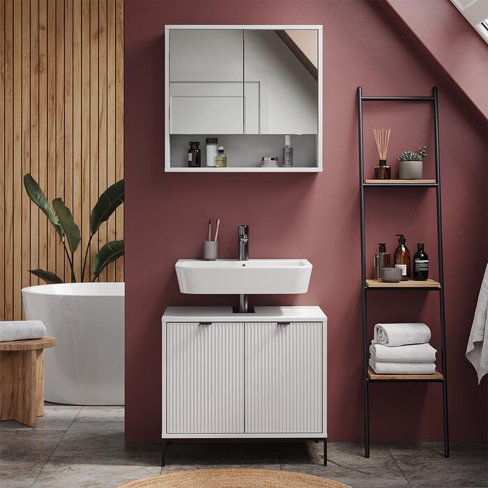 Тумба під раковину Vicco Eliza, біла, 70 x 63 см, 2 дверцята для зберігання аксесуарів для ванної кімнати та косметики