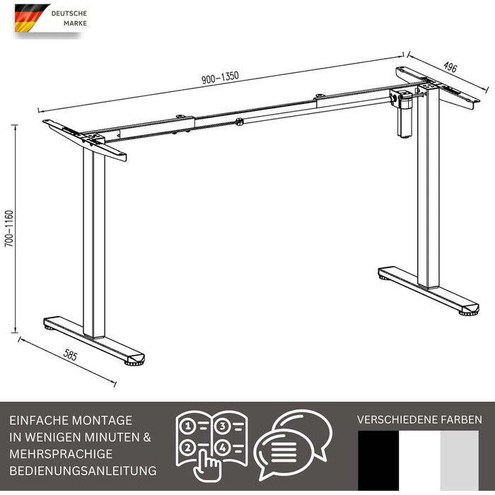 Електричний регульований стіл Albatros UP30, срібний | Металеве підстав'я, ніжки, опори для столу | Підходить для робочих місць середньої ширини