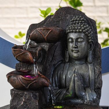 Джерело Zen'Light Zimmerbrunnen з Буддою та LED-підсвіткою - Сучасна декор для медитації та релаксації, Фен-Шуй, 26 см, горіх