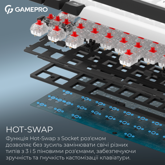 Бездротова механічна клавіатура GamePro Asgard Valhalla  (MK210B Pro) 65% QLAB orange switches