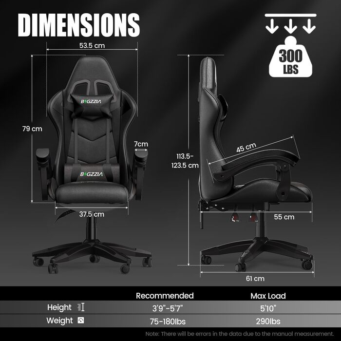 Ігровий крісло Bigzzia Ergonomiczne - Чорний, для геймерів, PC, комп'ютерне, з підголівником та підлокітниками