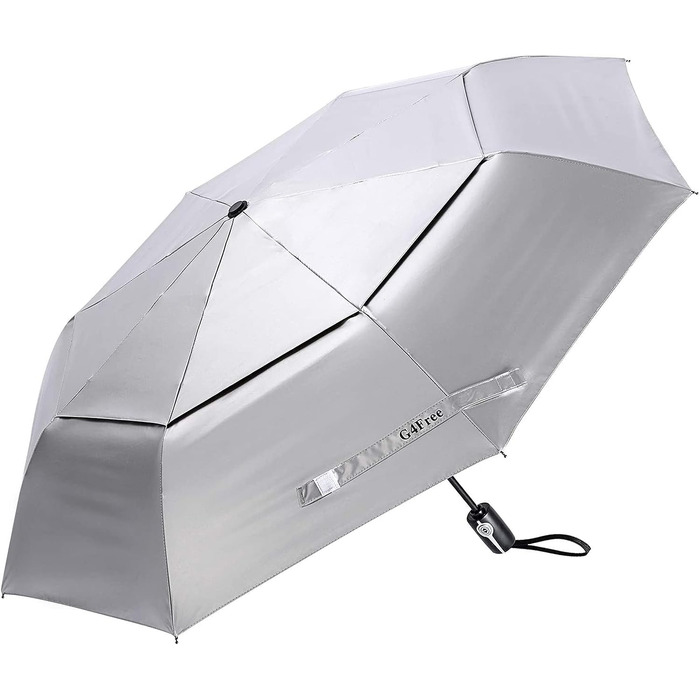Парасолька для подорожей із захистом від ультрафіолету 42/46-дюймове вітрозахисне срібне покриття Сонцезахисна парасолька Сріблястий чорний 46 дюймів, 4Free UPF 50