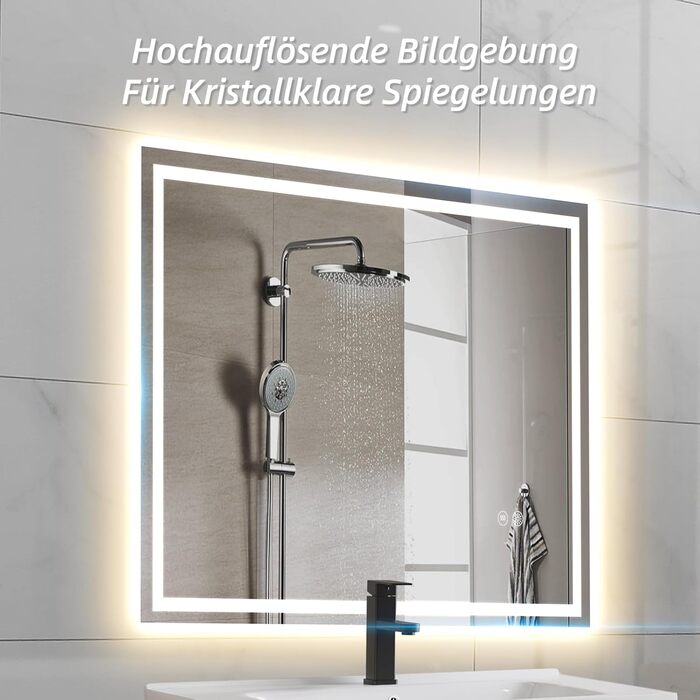 Дзеркало для ванної кімнати HySail з підсвічуванням, 80x60 см, 5 мм, антизапарник, сенсорне керування, 3 кольори світла, диммування