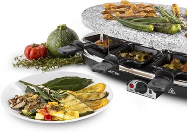 Раклет Klarstein Steaklette All-U-Can-Grill - 1500 Вт, 8 осіб з каструлею, плавно регульована температура, 4-в-1, без підставки та дерев'яної лопатки Гриль 4-в-1 без підставки та дерев'яної лопатки