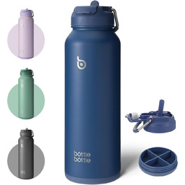 ПЛЯШКА ПЛЯШКА 1,2 л Спортивна пляшка для води з нержавіючої сталі, ізольована пляшка для води з соломинкою та тримачем для таблеток (синій)
