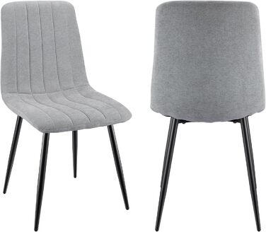 Набір обідніх стільців, м'які стільці з льоновим покриттям та чорними металевими ніжками, смугастий дизайн, для вітальні, спальні, кухні, ресепшн (2 шт., смугастий сірий)