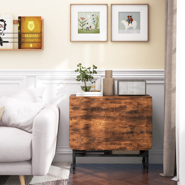 Розкладний обідній стіл, мобільний розкладний стіл на 6 осіб, з полицею, витримує до 50 кг, розміри 130 x 80 x 74 см, темно-коричневий