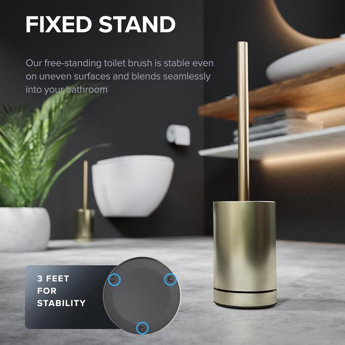 Набір для чищення унітазу ROMO Gold: силіконова щітка з вентиляцією, без підставки, з нержавіючої сталі, знімний піддон