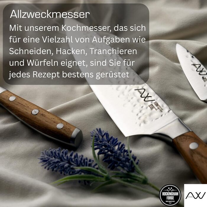 Набір кухонних ножів Rockingham Forge Ashwood 8 предметів з дерев'яною ручкою та точилка – Професійний набір ножів з високоякісної нержавіючої сталі