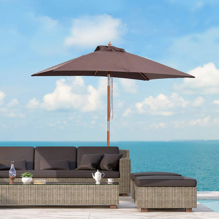 Садова парасолька Outsunny 200 x 150 см 3-ступінчаста регульована з деревини ялиці та поліестеру в каві