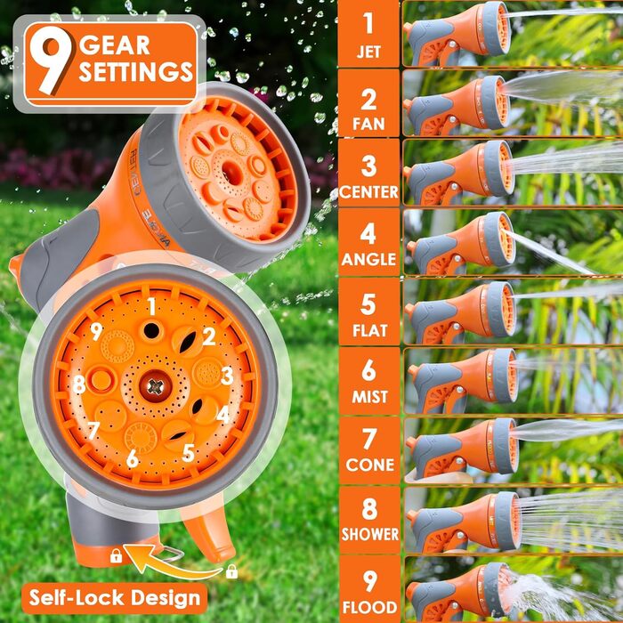 Шланговий барабан з шлангом 30м для саду, настінний автоматичний ролик, поворот 180°, водяний бокс з 9 функціями, для поливу та миття авто, сірий-помаранчевий, 30M
