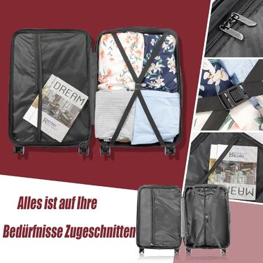 Набір валіз LEADZM 3 шт. з захистом кутів, ABS, телескопічний ручка, ручна поклажа (Бургунді)