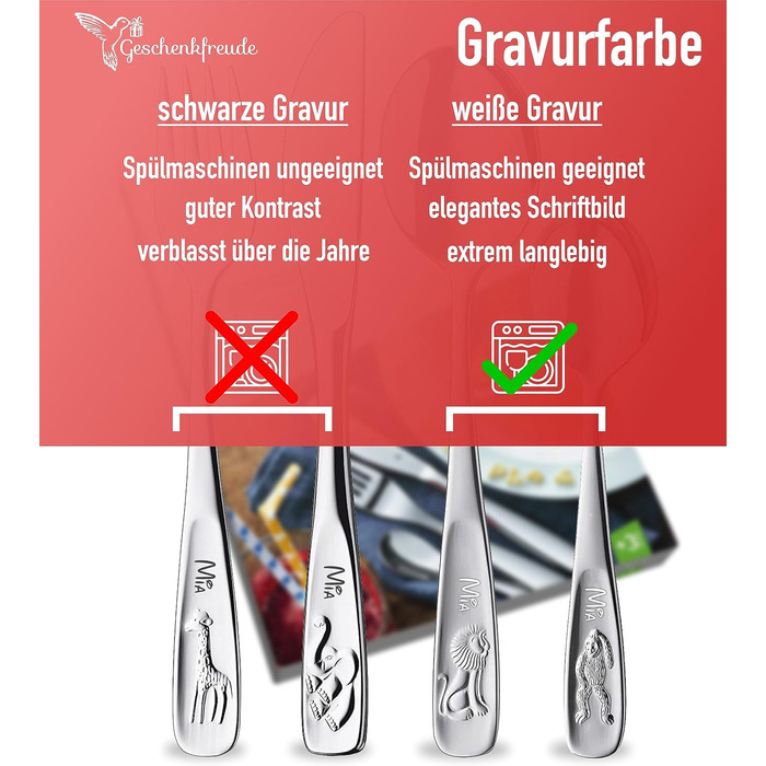 Дитячий столовий набір WMF Kinderbesteck з гравіюванням, нержавіюча сталь, 4 предмети, придатний для миття в посудомийній машині – подарунок на хрещення, подарунки на хрещення для дівчаток та хлопчиків, дитячий столовий набір з гравіюванням
