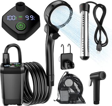 Портативна кемпінгова душа InkTrail з нагріванням, 6000 mAh, 4 режими розпилення, водонепроникна IPX7, для кемпінгу, подорожей, авто, домашніх тварин