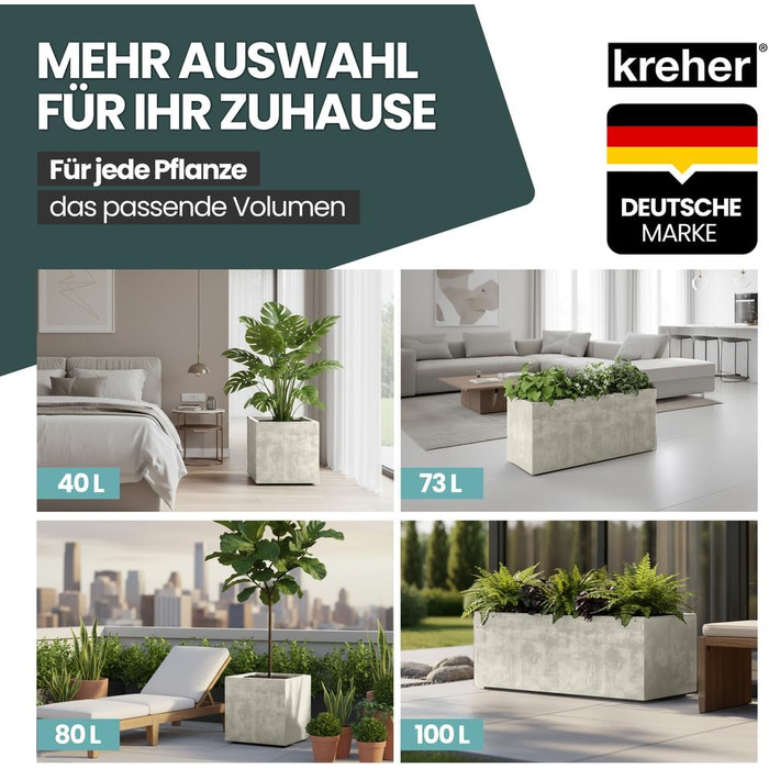 Плантажер Kreher XL Millennium: набір кольорів та форматів. Імітація натурального каменю (коричневий, бежевий, антрацит, сірий). З міцного пластику. XL роздільник простору (прямокутний) кремово-білий