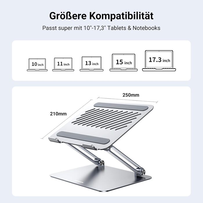 Підставка для ноутбука UGREEN, регульована висота, складна, з вентиляцією, сумісна з ноутбуками 10-17,3