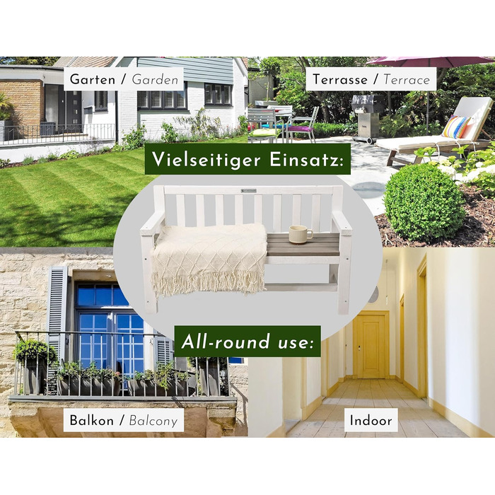 Дитяча дерев'яна лавка Kinder-Gartenbank для саду та відпочинку, 2-місна, з текстильним покриттям та спинкою, масив, білий/сірий/антрацит