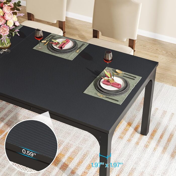 Обідній стіл Tribesigns, індустріальний стиль, 200 x 70 x 75 см, на 6-8 осіб, чорний