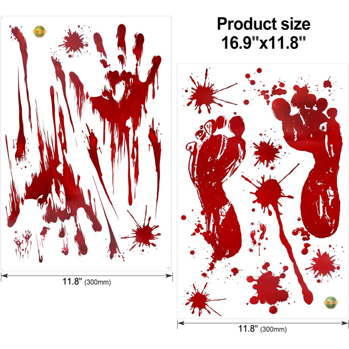 Наклейки на вікна HOWAF на Хелловін, 80 кривавих наклейок, прикраси вікон на Хелловін, криваві відбитки рук на дверях, наклейки на вікна для прикраси вікон на Хелловін (криваві 1)