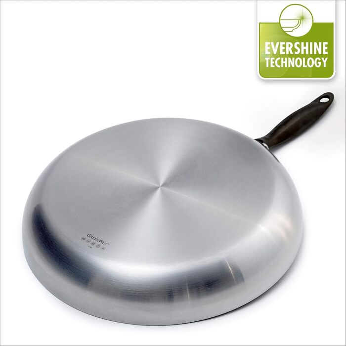 Набір сковорідок GreenPan Venice Pro Noir 26см та 30см, нержавіюча сталь, антипригарне покриття Ceramic, чорний матовий гриб, без PFAS, для індукційних плит, придатні для миття в посудомийній машині, термостійкі, сріблясті