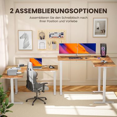 Електричний кутовий стіл ErGear з регулюванням висоти, 160 x 140 см, білий, з індивідуальним мотором та 4-ма пам'ятями