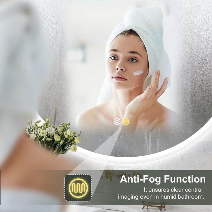 Дзеркало для ванної кімнати S'bagno Runder з підсвічуванням 60 см, антизапар, 3000K/4000K/6500K, регулювання яскравості, HD скло, функція пам'яті, IP44, 60x60 см