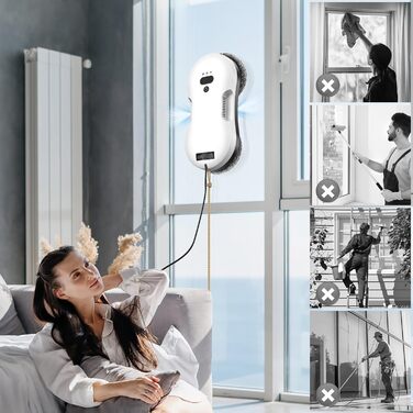 Робот для миття вікон з автоматичним струменем води, 5600 Па, автоматичний мийник вікон, інтелектуальна навігація, пульт дистанційного керування, для гладких поверхонь, з 10 ганчірками для миття (E 2800pa)