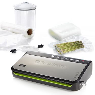 Вакууматор для продуктів Foodsaver FFS005X з вбудованим відсіком для рулонів, режимом для делікатних продуктів та набором пакетів