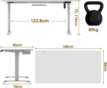 Електричний регульований стіл Devoko 140x70 см з пам'яттю, USB та системою захисту від зіткнень. Білий | Стіл для офісу