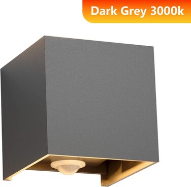 Klighten Вологостійкий вуличний світильник з датчиком руху 12W, IP65, 3000K, тепле біле світло, для внутрішнього та зовнішнього використання, регульований світловий потік, колір - темно-сірий