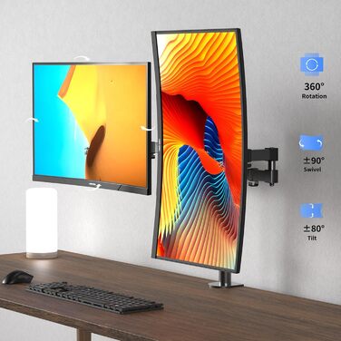 Кріплення для двох моніторів Bracwiser MD7442: регульована підставка для моніторів 13-27 дюймів (LED, LCD), VESA 75/100mm, чорний