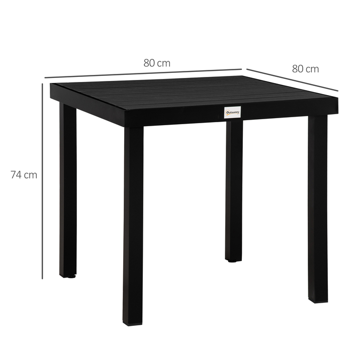 Outsunny Garden Table на 4 персони Компактний обідній стіл з простого у догляді алюмінію, пластику, чорного 80x80x74см для садових меблів