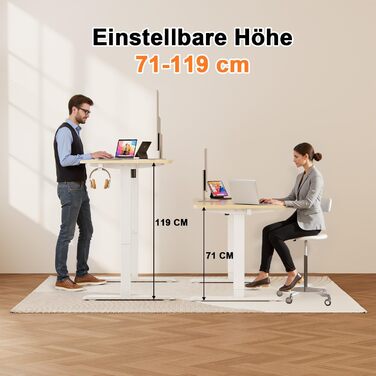 Регульований стіл JUMMICO Standing Desk: електричний, з пам'яттю, 160x70 см, білий (бежева вставка)