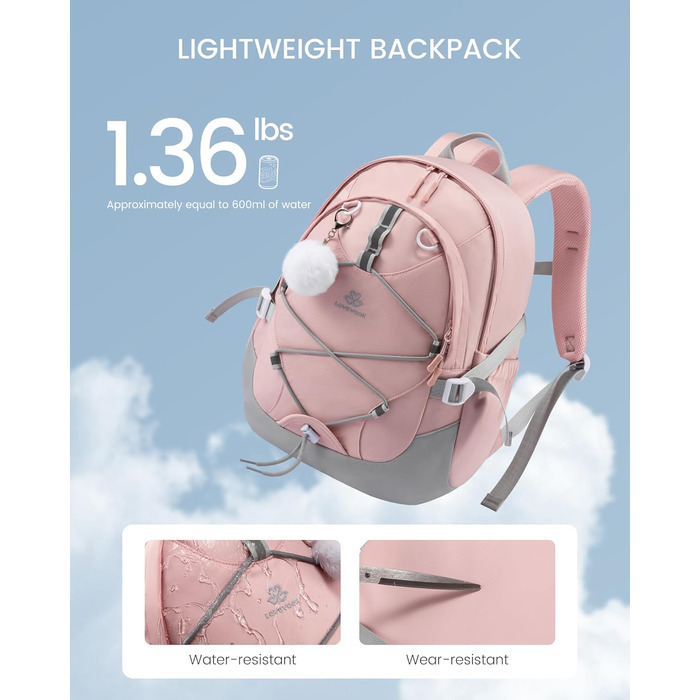 Шкільний рюкзак LOVEVOOK для дівчаток, 5 клас, рюкзак для дітей з нагрудною стрічкою, легка жіноча шкільна сумка, рюкзак для дітей від 8 років для дитячого садка, школи, університету, дозвілля, сірий-рожевий, 15,6 дюймів