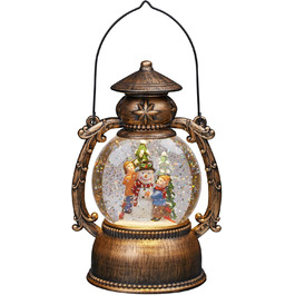 LED ліхтар Hellum Снігова куля на Різдво зі сніговиком, 14x20 см, світлодіодна різдвяна ліхтар з ефектом снігу, працює від батарейок, святкова декоративна ліхтар, 524321