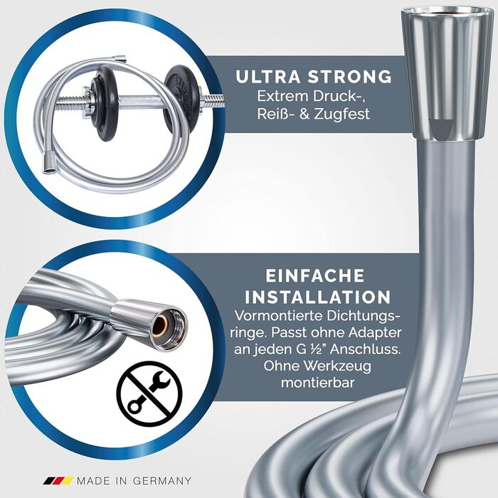 Насадка для душу Prisma: потужний струмінь, економія води, 3 функції, фільтр, дощова лійка, ручна лійка, масаж. Комплект з шлангом 160 см.