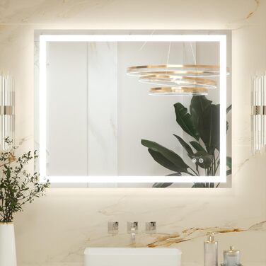 Дзеркало для ванної кімнати Keonjinn з підсвічуванням 50x70 см, без пари, LED, сенсорне керування, 3 кольори, регулювання яскравості, пам'ять, настінне, без рами