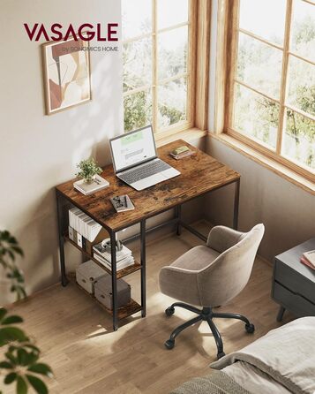 Комп'ютерний стіл VASAGLE 100x50 см, офісний, вінтажний стиль, для робочого кабінету, спальні, вітальні, колір: коричневий + чорний