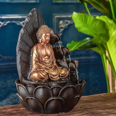Кімнатний фонтан Будда Хартха, прикраса дзен і фен-шуй, оригінальний подарунок Будді, світлодіодне підсвічування різнокольорове, безшумний насос, Д 27 х Ш 27 х В 40 см