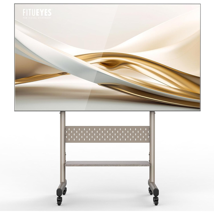 Підставка для телевізора FITUEYES на колесах, регульована по висоті, для 40-85 дюймів, VESA 600x400, 60 кг, бежева